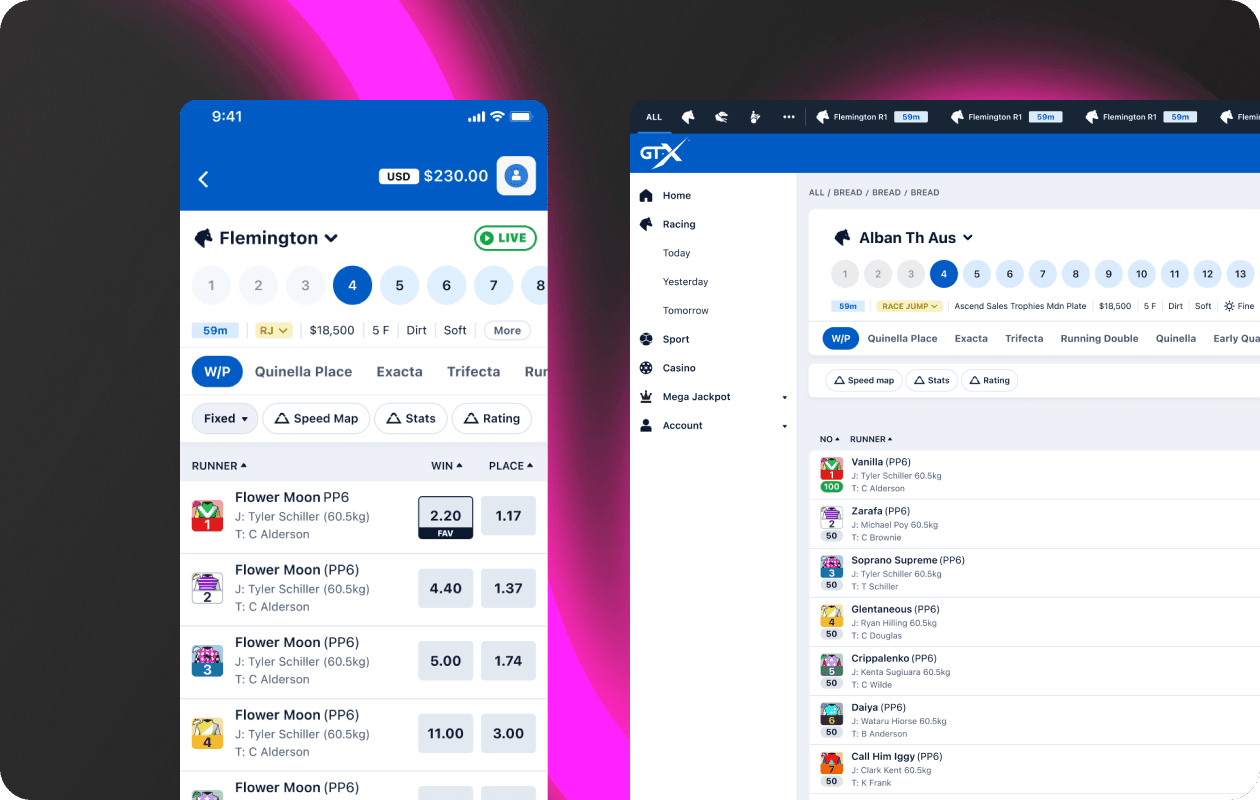 GTX Digital mobile and desktop wagering interfaces